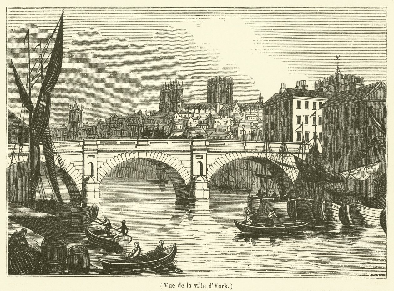 Vy över staden York (gravyr) av French School