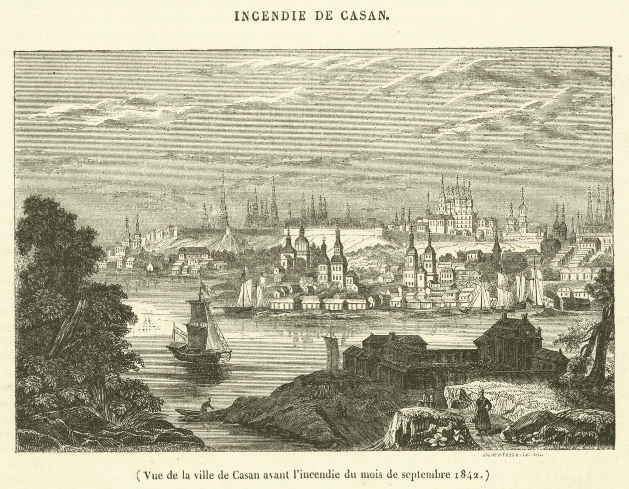Vy över staden Casan före branden i september 1842 (gravyr) av French School