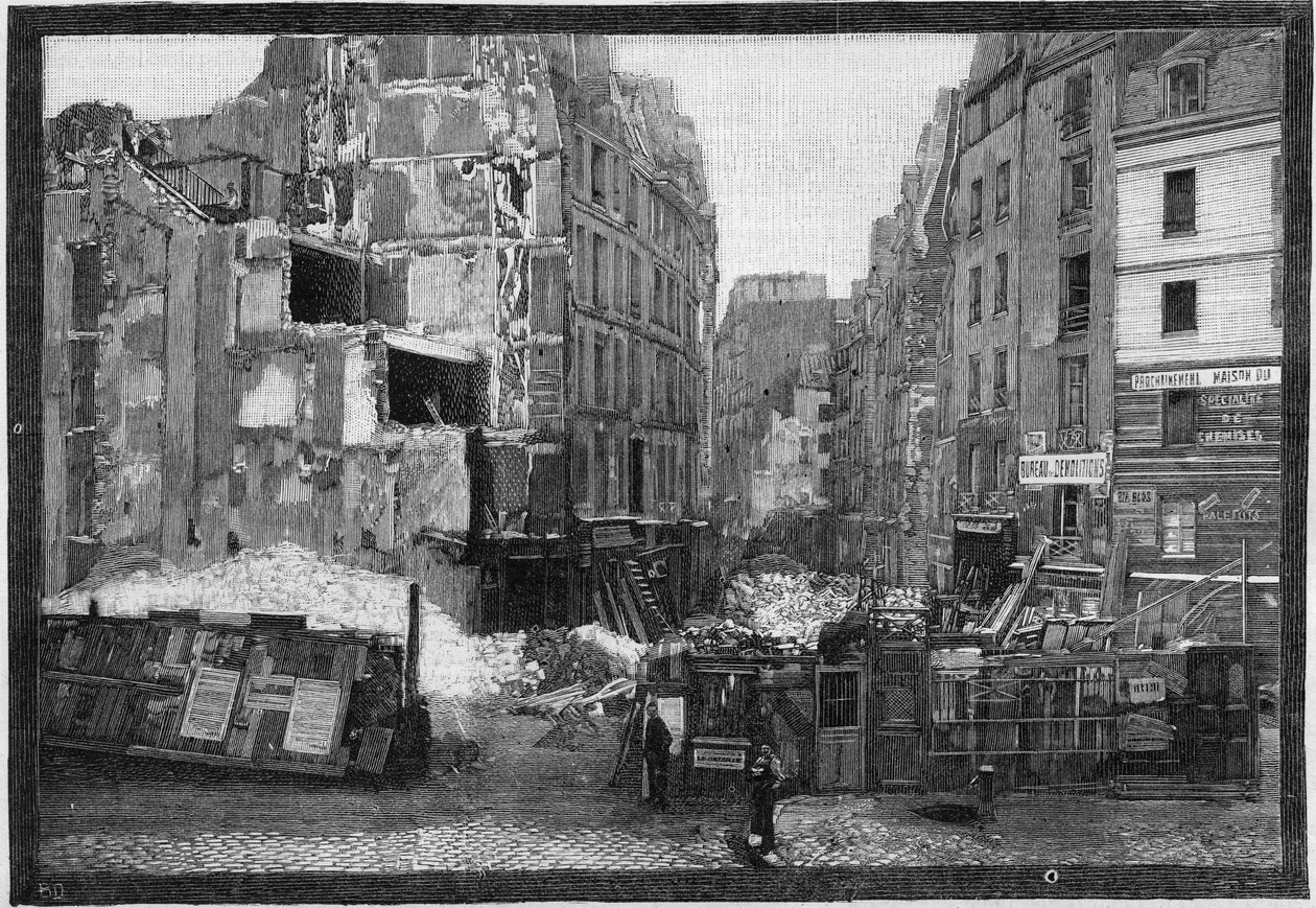 Utsikt över rivningarna av Place Maubert i Paris av French School