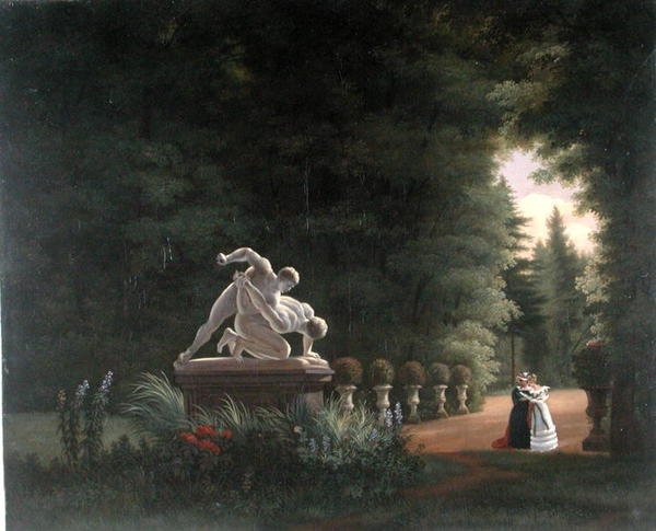 Vandring i Folie-Beaujon i Paris, ca 1830 (olja på duk) av French School