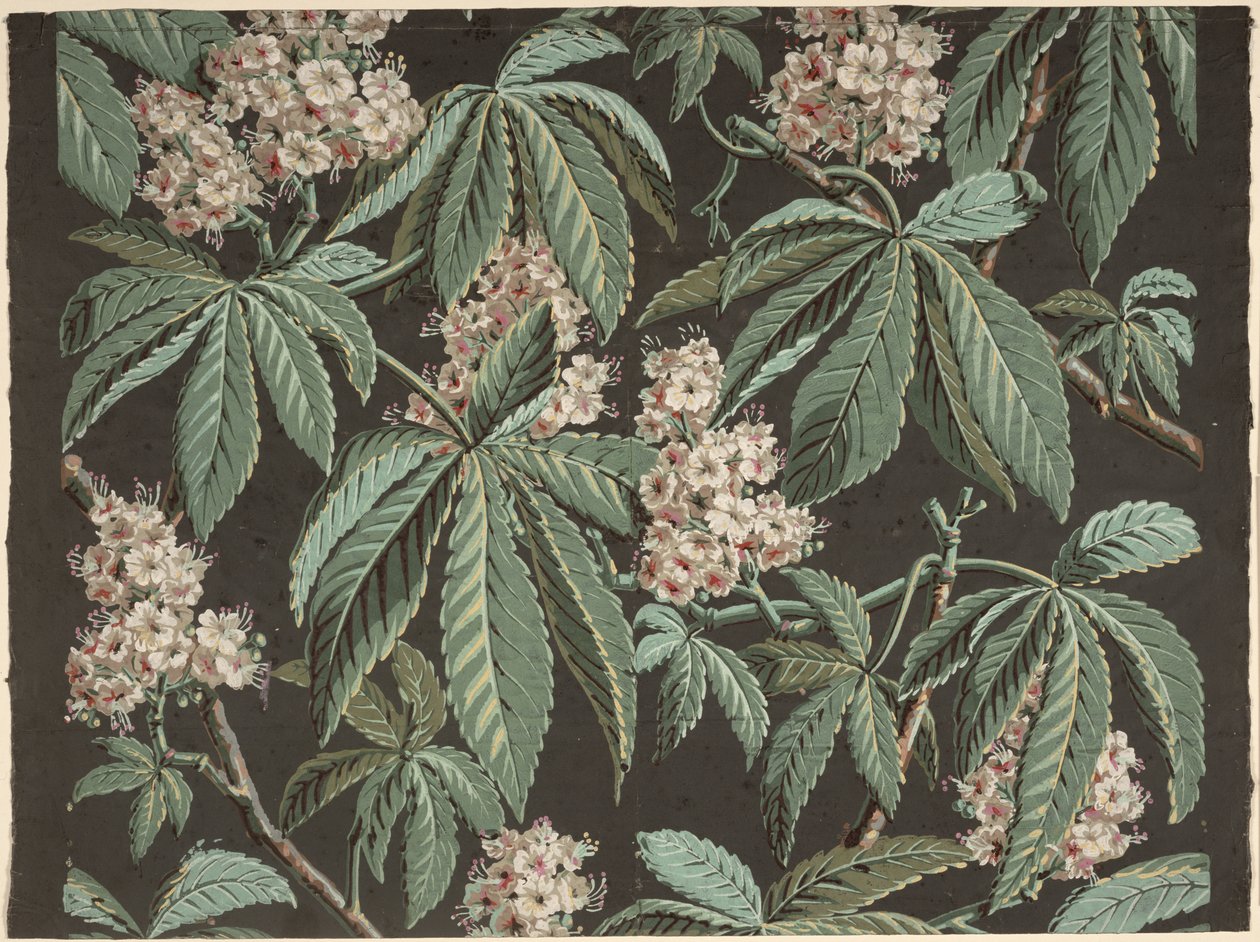 Wallpaper design with Chestnut Branch (detail) ca. 1810, manufactured by Josef Dufour (1752-1827), Paris, av French School