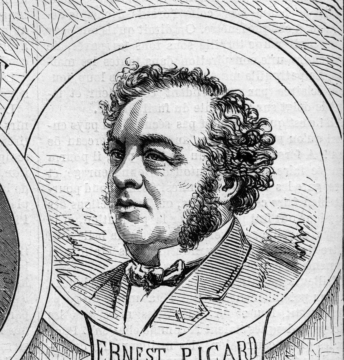 Kriget 1870 - Nationella försvarets regering: porträtt av Ernest Picard (1821-1877), medlem av den provisoriska regeringen 1870. Gravyr i "" Le Monde Illustré"" nr 706 den 22 oktober av French School