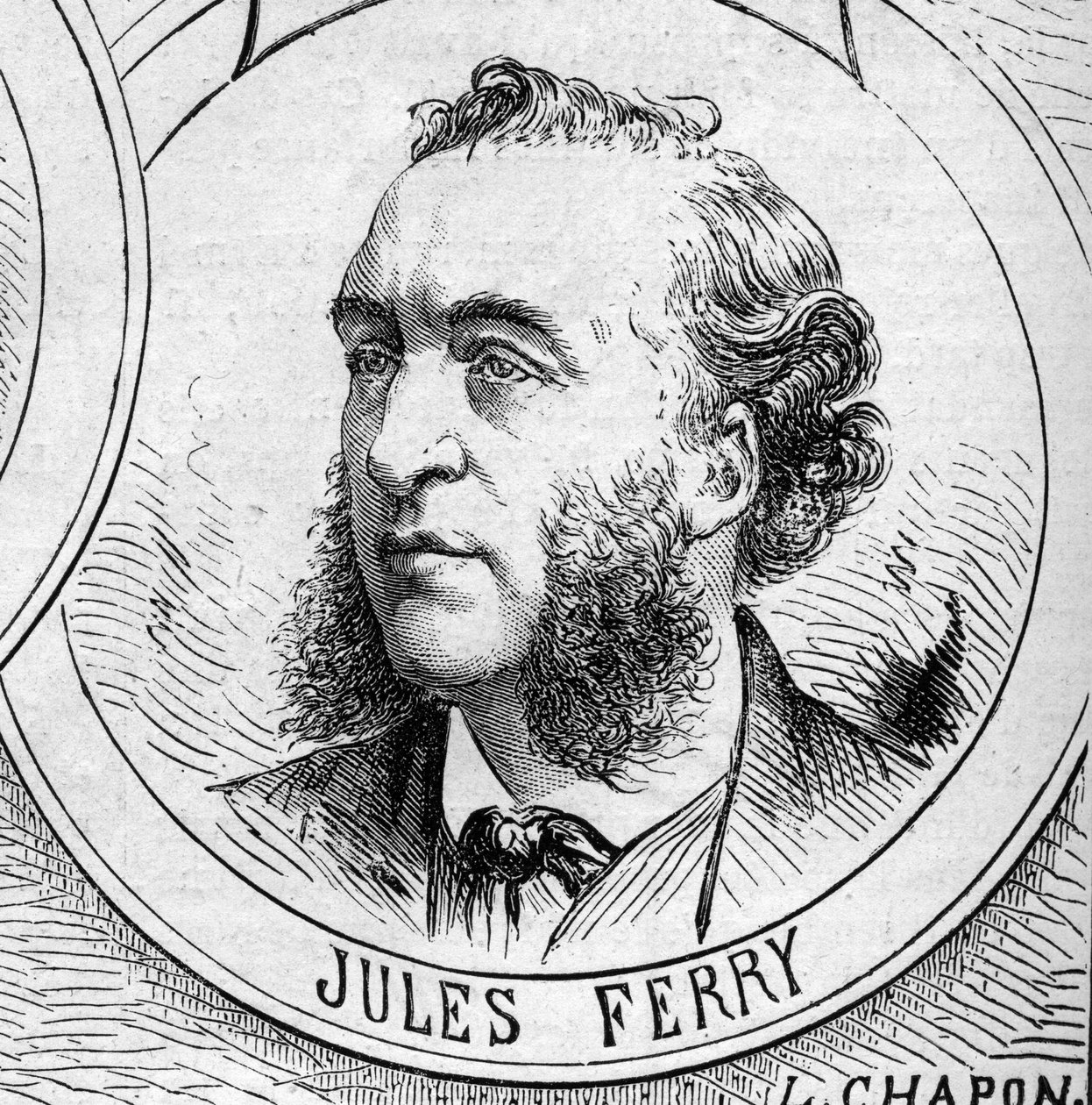Kriget 1870 - Nationella försvarets regering: porträtt av Jules Ferry (1832-1893), medlem av den provisoriska regeringen 1870. Gravyr i "" Le Monde Illustré"" nr 706 den 22 oktober av French School