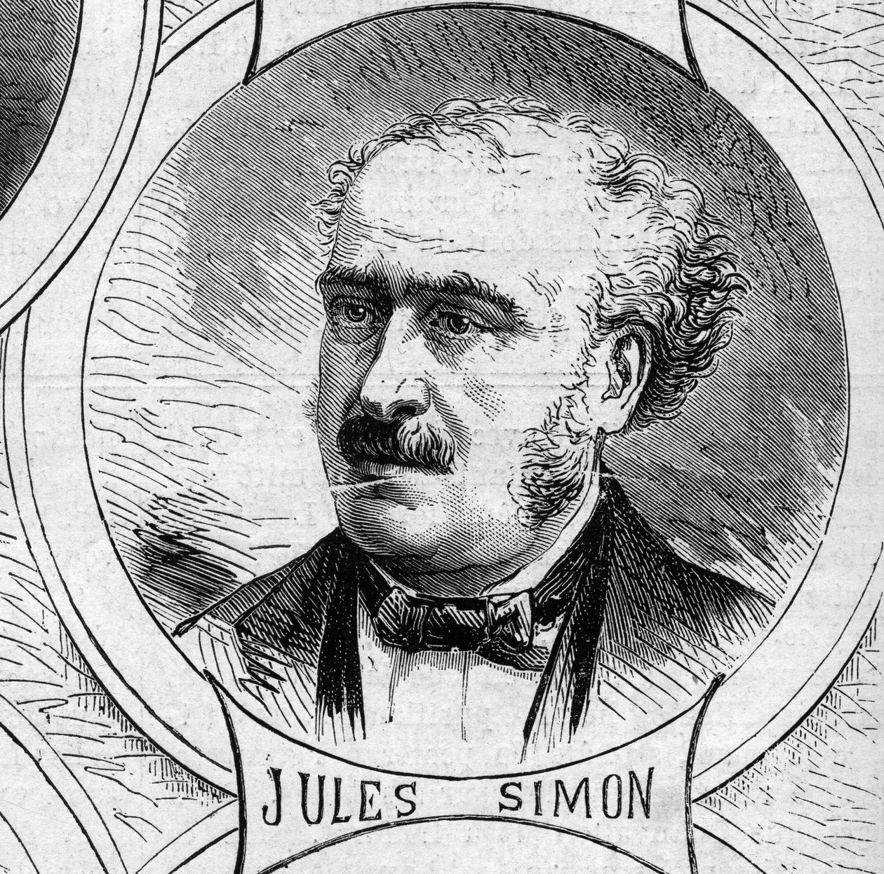 Kriget 1870 - Nationella försvarets regering: porträtt av Jules Simon (Francois Jules Suisse, dit) (1814-1896), medlem av den provisoriska regeringen 1870. Gravyr i "" Le Monde Illustré"" nr 706 den 22 oktober av French School