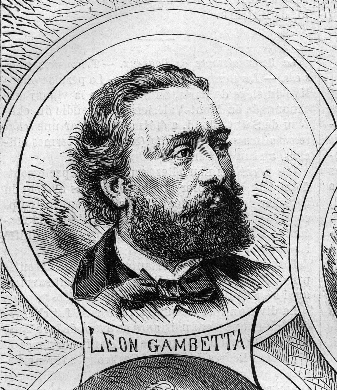 Kriget 1870 - Nationella försvarets regering: porträtt av Leon Gambetta (1838-1882), medlem av den provisoriska regeringen 1870. Gravyr i "" Le Monde Illustré"" nr 706 den 22 oktober av French School