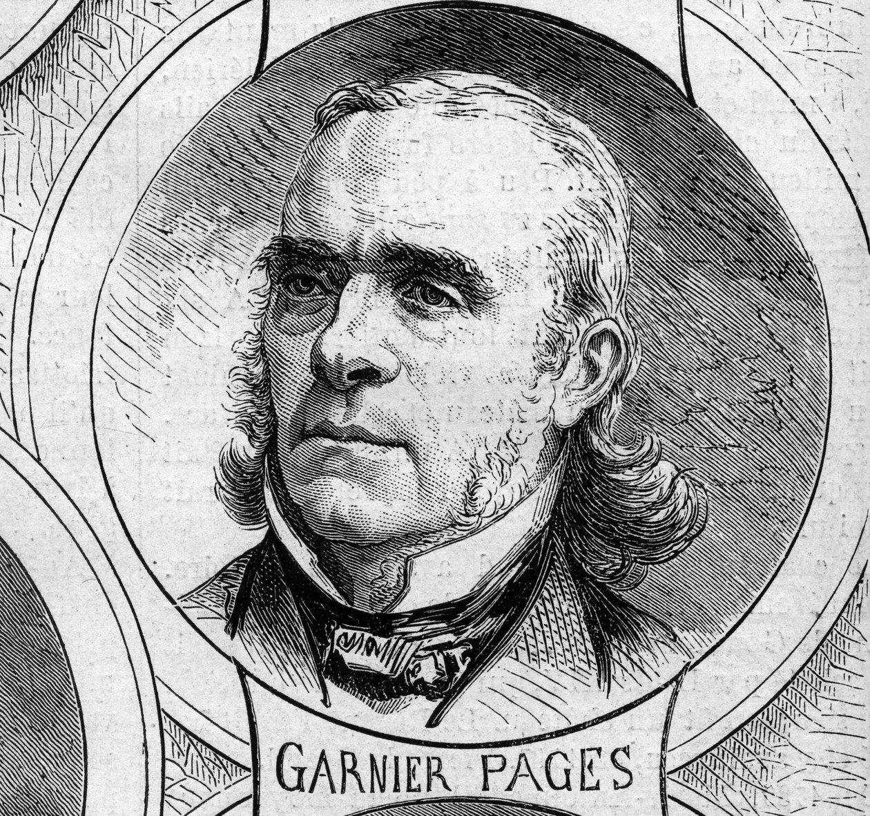 Kriget 1870 - Nationella försvarets regering: porträtt av Louis Antoine Garnier Pages (Garnier-Pages) (1803-1878), medlem av den provisoriska regeringen 1870. Gravyr i "" Le Monde Illustré"" nr 706 den 22 oktober av French School