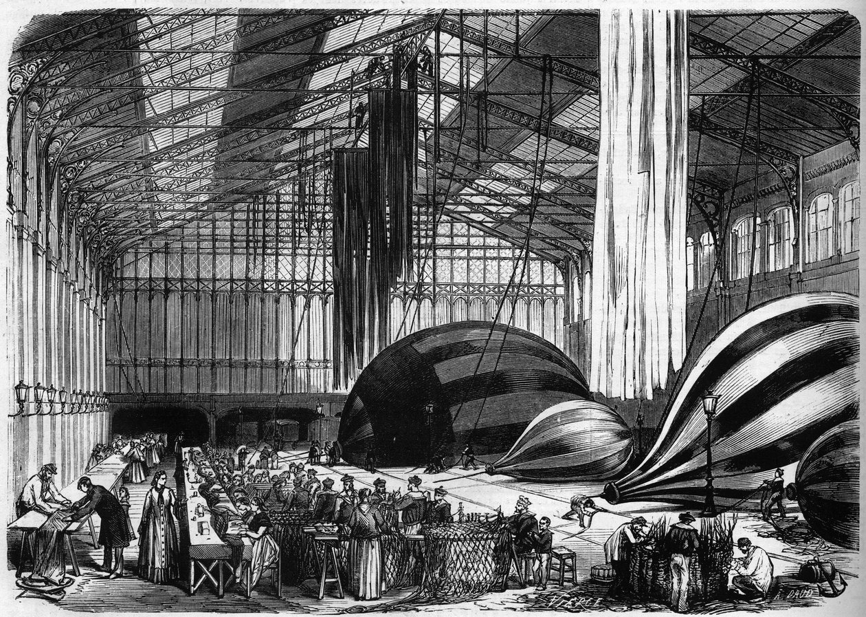 Kriget 1870 - Siege de Paris: ballongbyggande verkstäder i Orleans station (idag, Gare d
