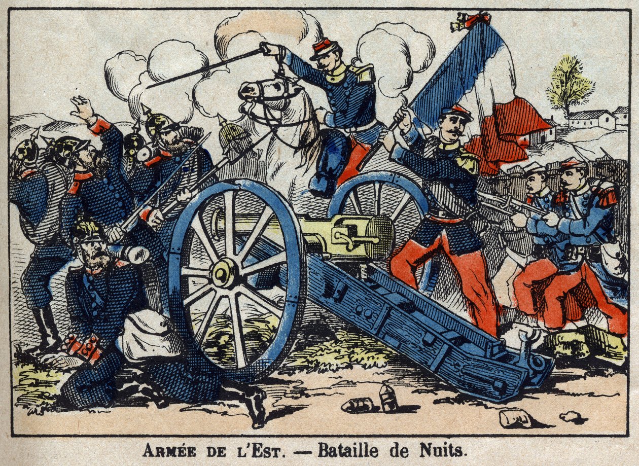 Kriget 1870 mellan Frankrike och Preussen: Slaget vid Nights-Saint-George i Guldkusten mellan tyskarna och den östra Armeen 1870. Epinala bilder av French School