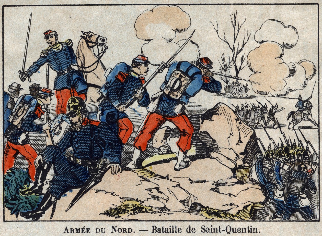 Kriget 1870 mellan Frankrike och Preussen: Slaget vid Saint Quentin i januari 1871. Bild av Epinal. av French School