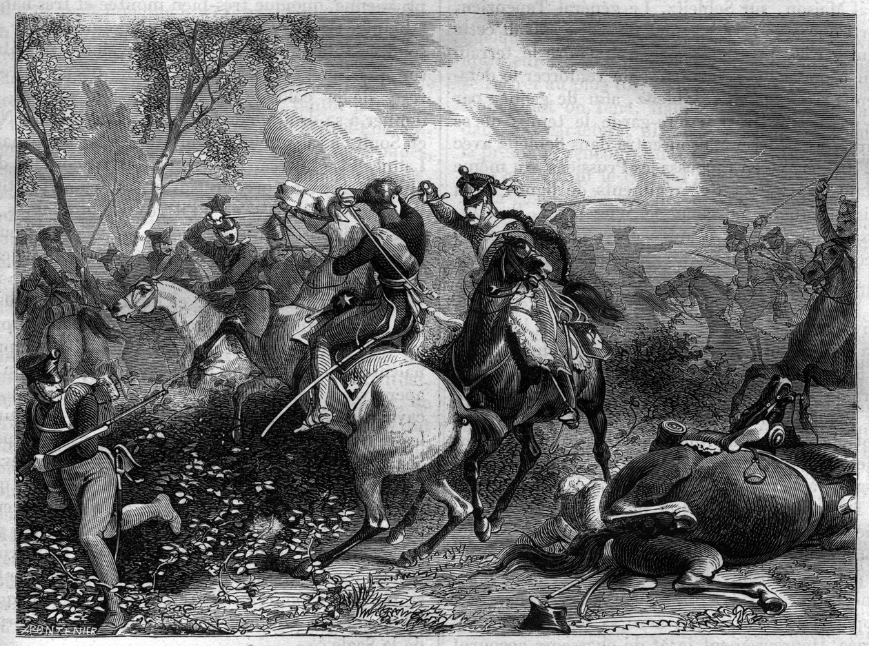 War of the Forth Coalition 1806 - 1807 - Prins Louis Ferdinand av Preussen skadades dödligt under strid med invaderande engelskt kavalleri i slaget vid Saalfeld under Napoleonkrigen av French School