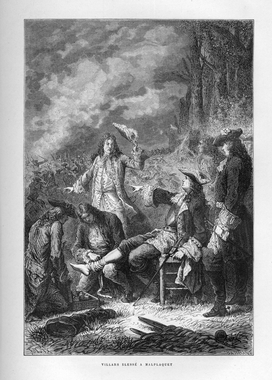 Spanska tronföljdskriget: The Marechal of Villars (Claude Louis Hector) (1653-1734) vid slaget vid Malplaquet (Belgien), 11 september av French School
