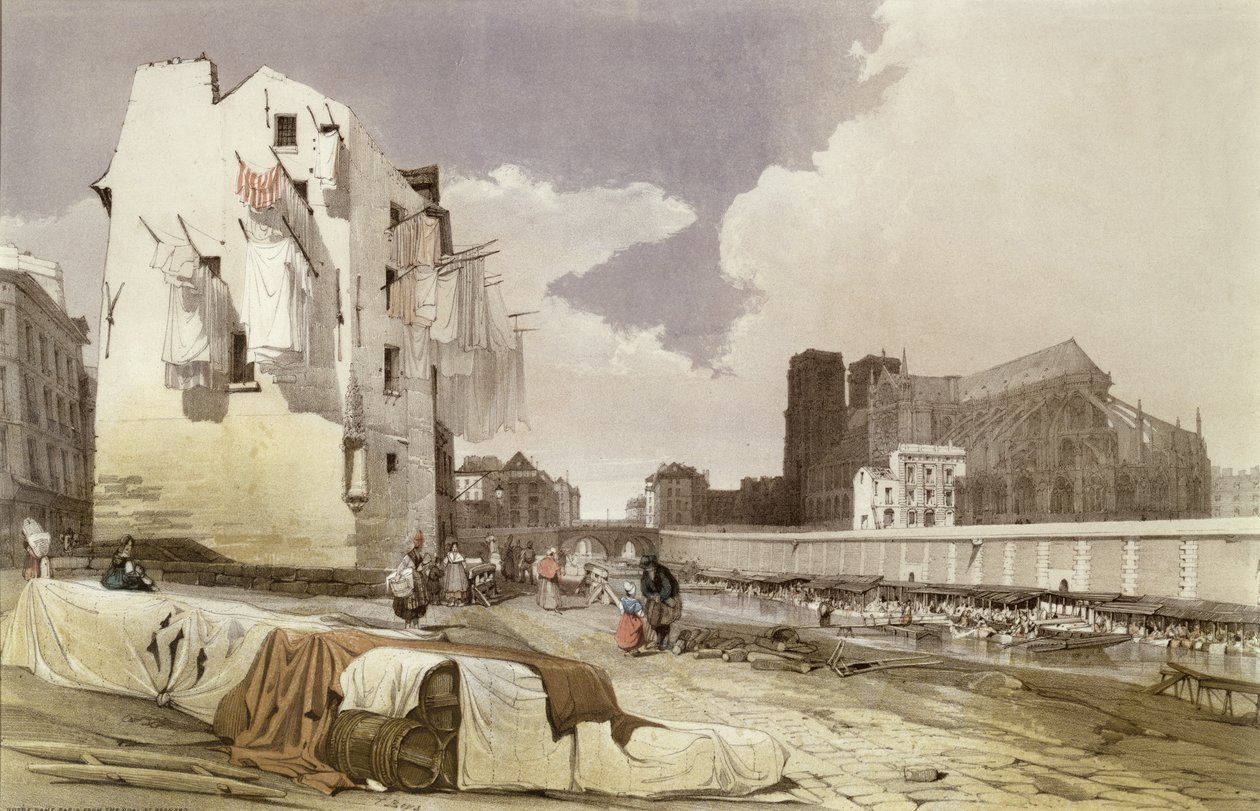 Tvättkvinnor vid Lavoirs vid Quai Montebello, c.1840 av French School