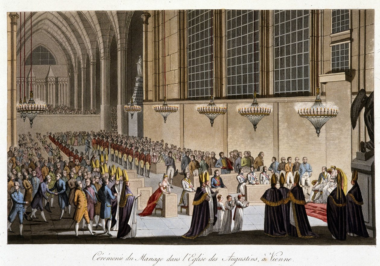 Vigselceremoni (Napoleon  Marie Louise av Habsburg) i Augustinerkyrkan i Wien, 2 april av French School