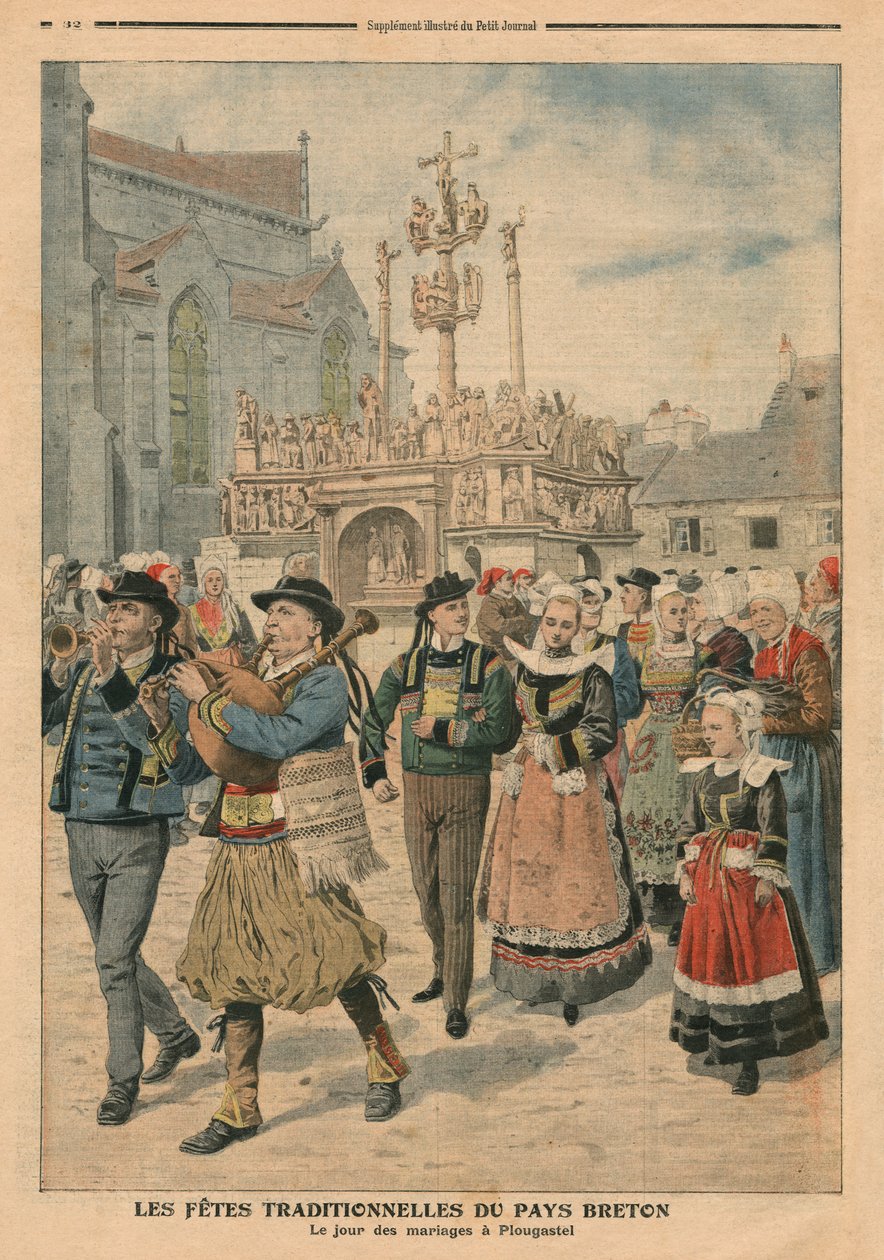 Bröllopsdag i Plougastel, Bretagne, illustration från Le Petit Journal, bilaga illustre, 27 januari 1907 av French School