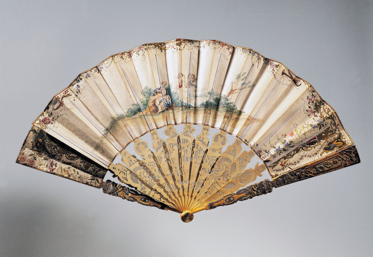 Bröllopshandfläkt med keruber och Bathsheba, revben i Louis XVI-stil av French School