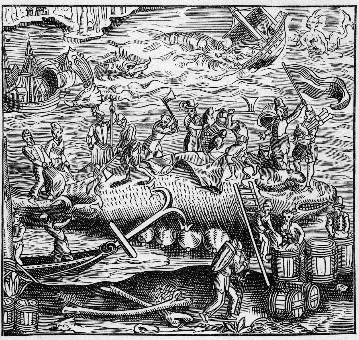 Valfiske på den franska kusten av Atlanten under medeltiden. Gravyr i "La Marine et les colonies: handel" av French School