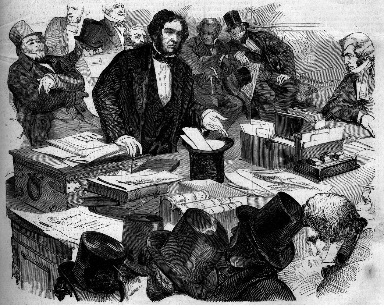 William Ewart Gladstone (1809-1898), engelsk politiker, förbundskansler, presenterar budgeten och handelshandeln i underhuset. London, England av French School