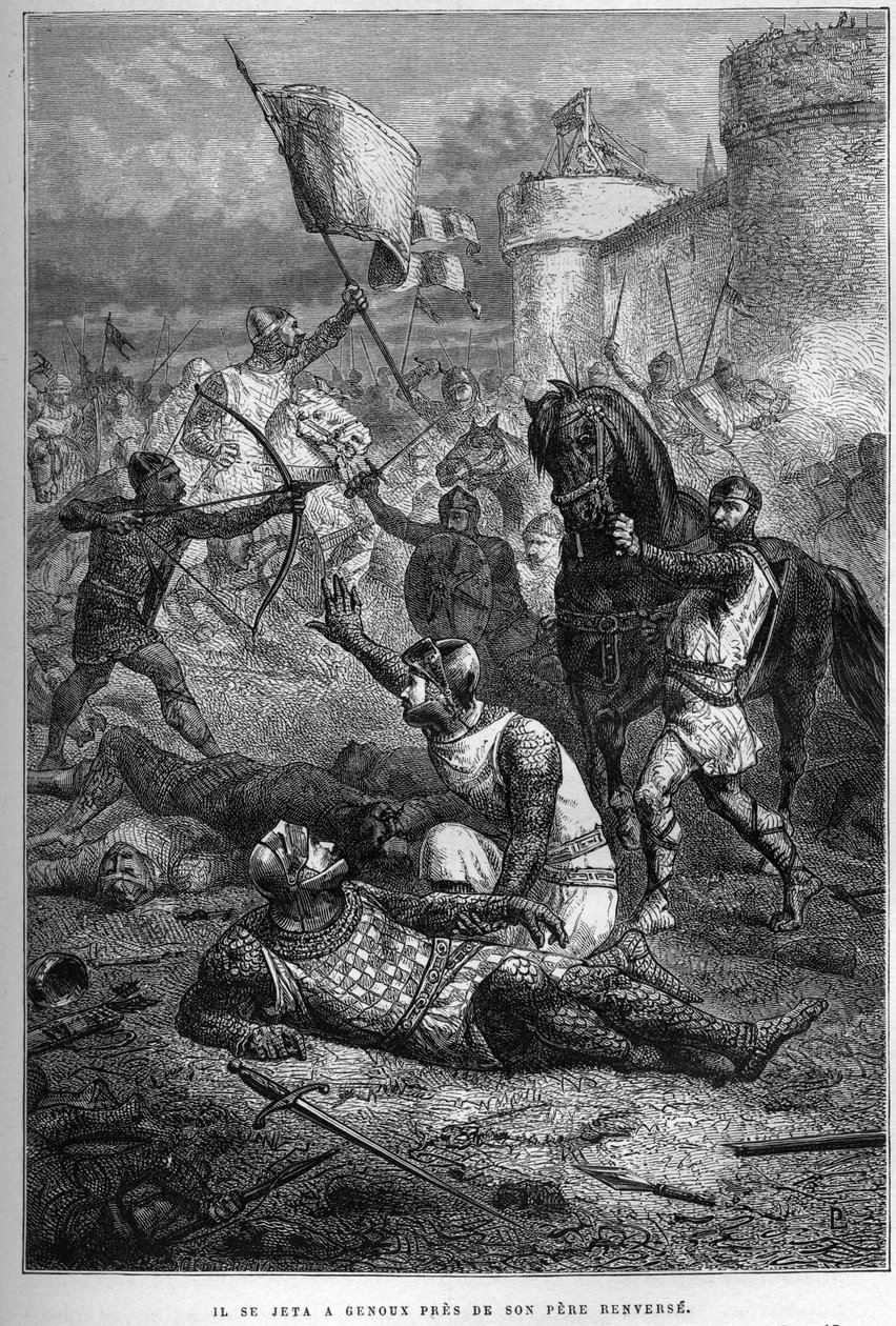 William I såras av sin son Robert när han kämpade i Frankrike, 1076 - Robert Courteheuses uppror av French School
