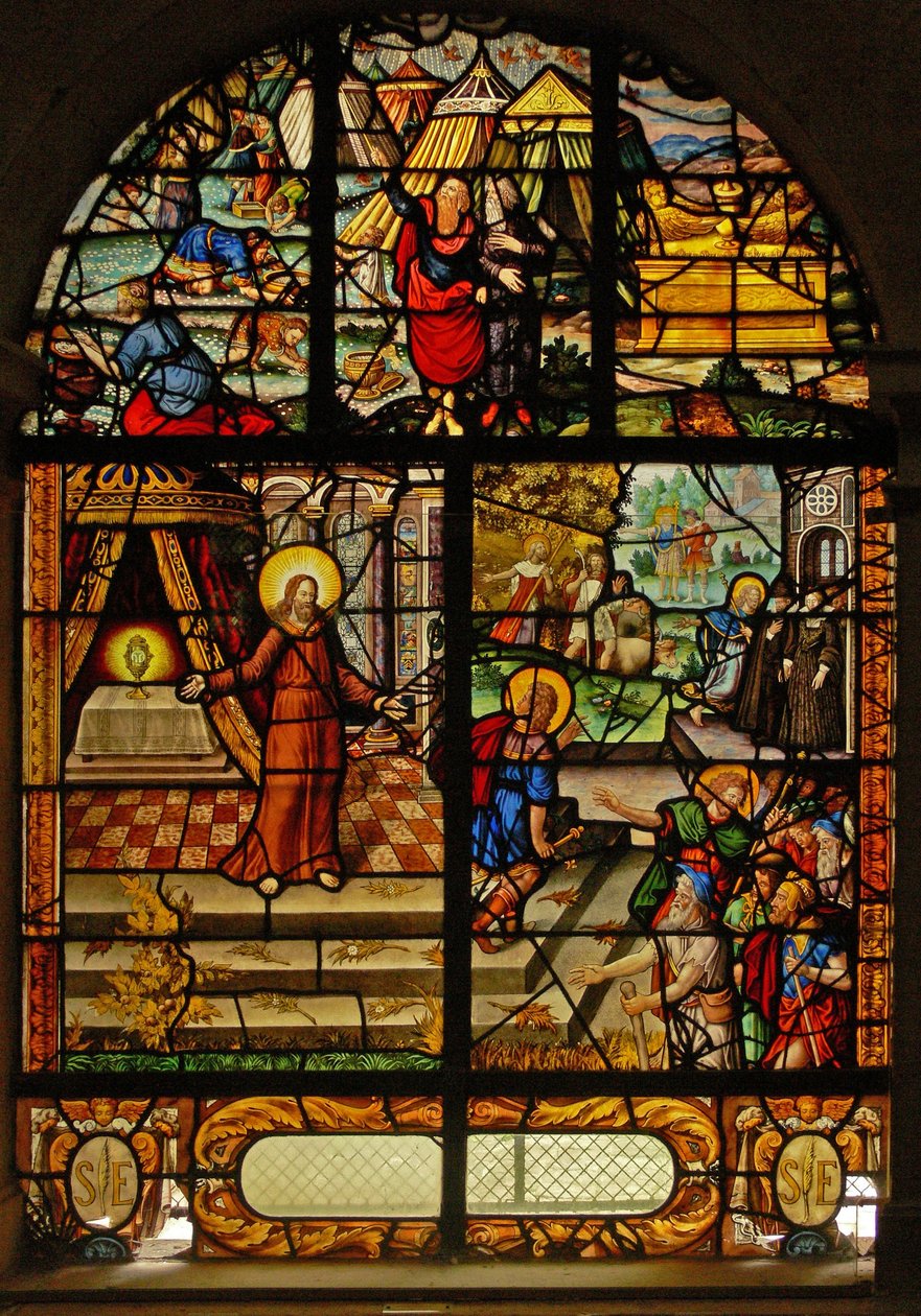 Fönster Charnier-10 föreställande Manna från himlen; Kristus och värden av French School