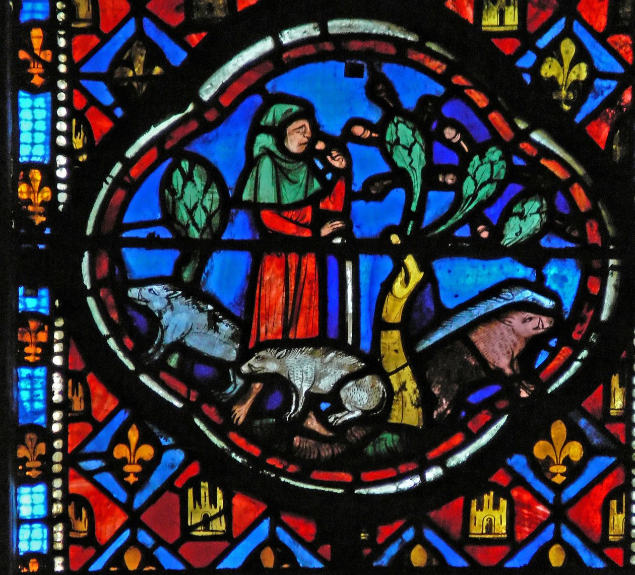 Window Ew-L som skildrar en scen från historien om den förlorade sonen: han tar hand om grisar och tänker av French School
