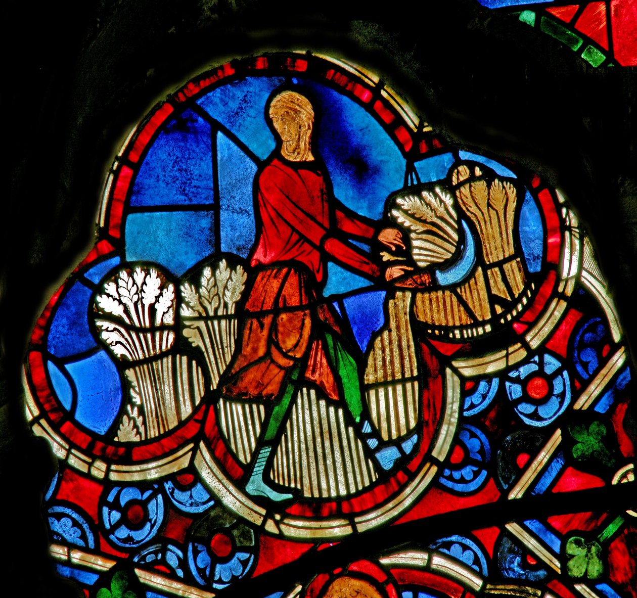 Window Ew som skildrar Månadernas arbete. Juli av French School