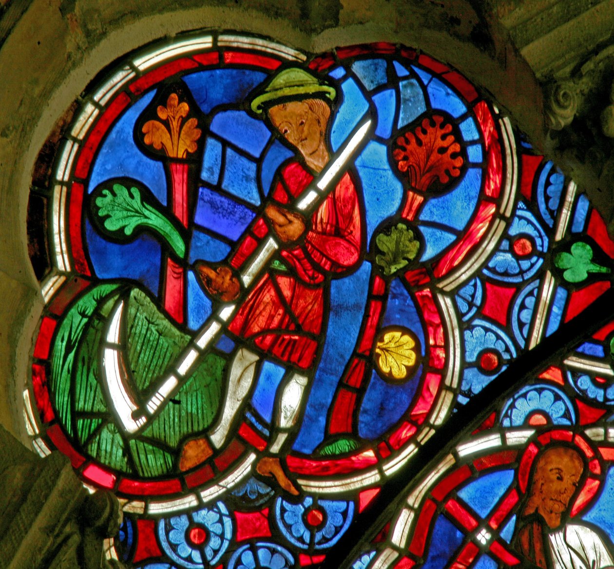 Window Ew som skildrar Månadernas arbete.Juni av French School