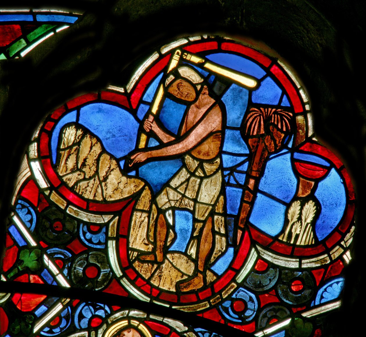 Window Ew som visar Månadernas arbete: augusti av French School