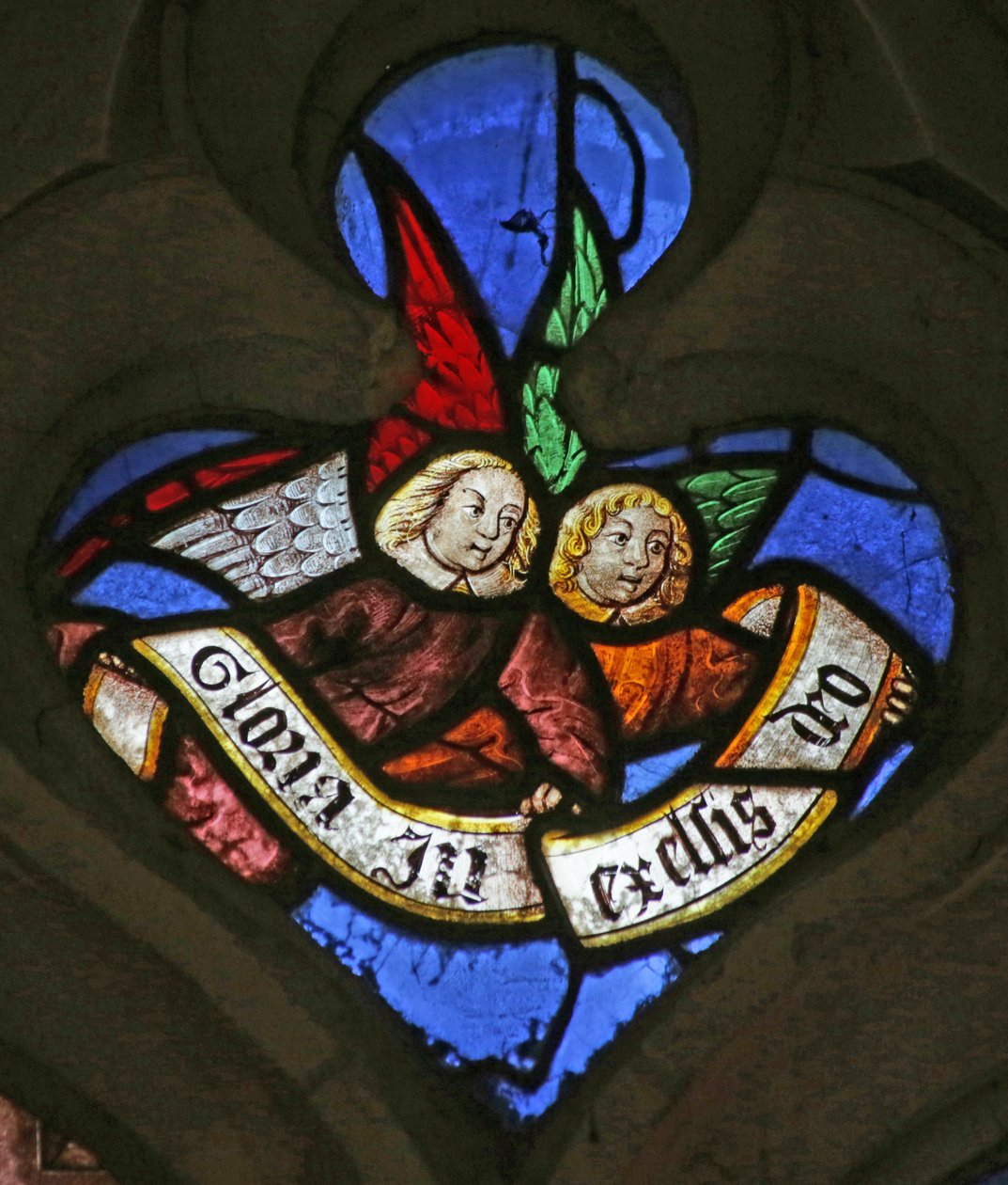 Fönster som visar änglar: "Gloria in excelsis Deo" (målat glas) av French School
