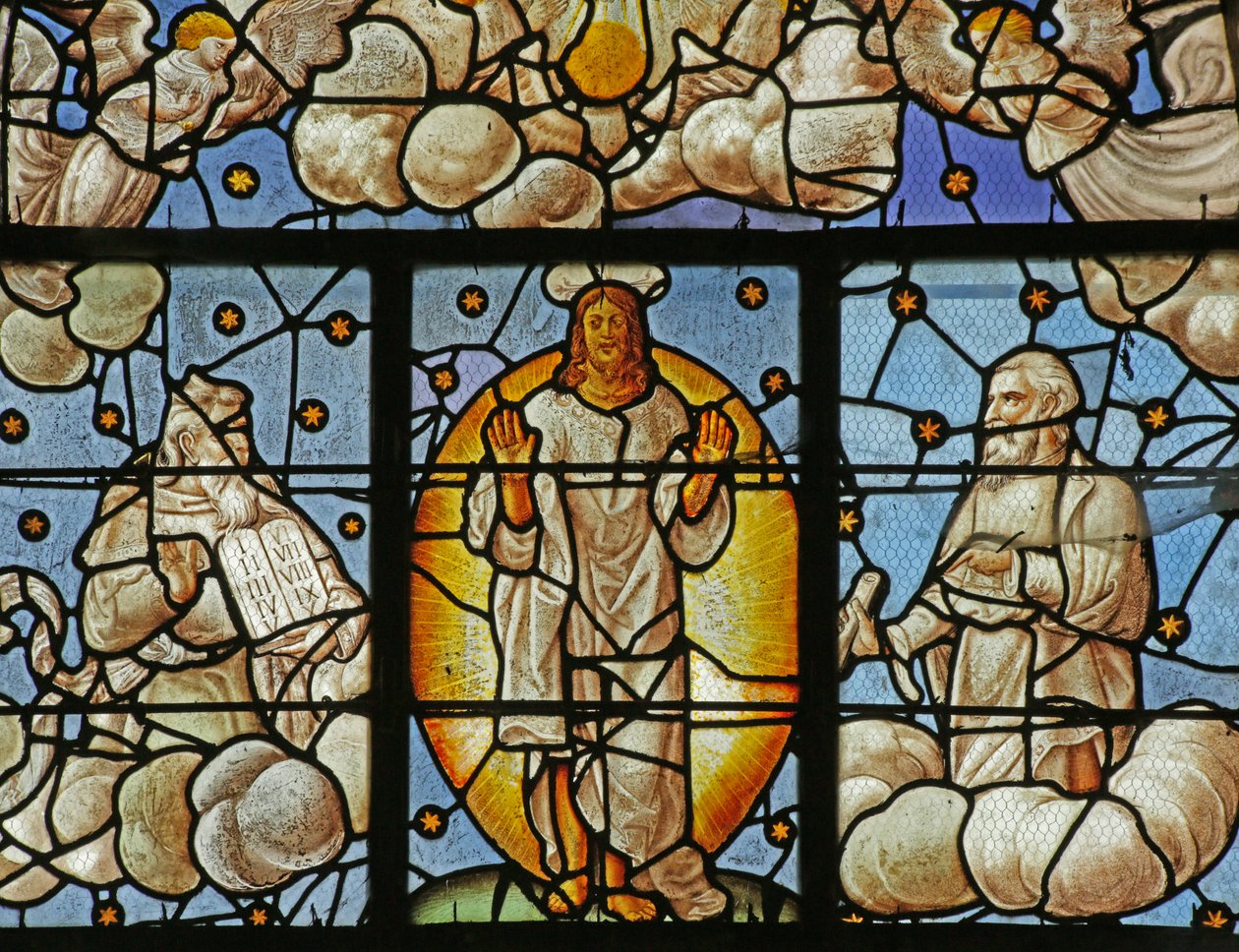 Fönster som visar Moses och Elia vid förvandlingen av French School
