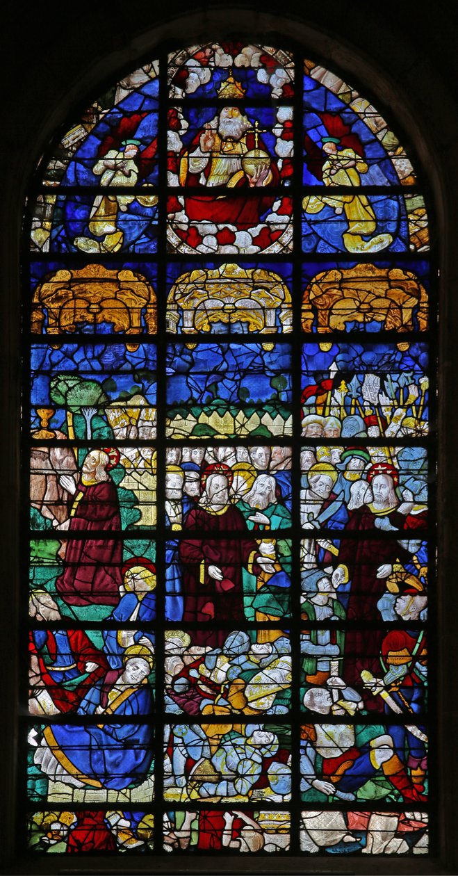 Fönster som visar passionsscener (målat glas) av French School