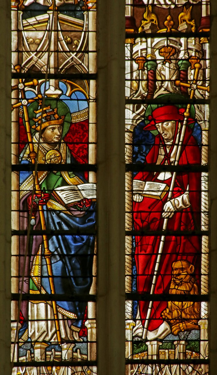 Fönster som visar Saint Gregory och Saint Hieronymus av French School