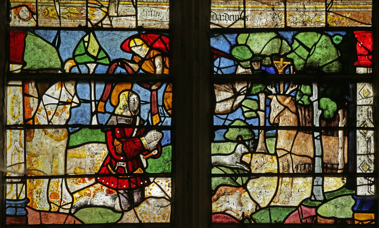 Fönster föreställande Saint Hubert and the Stag (målat glas) av French School