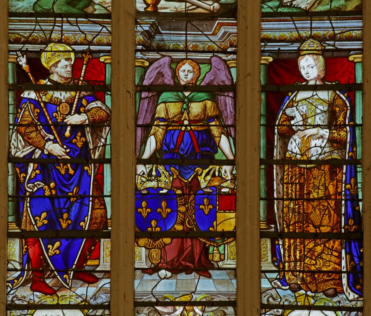 Fönster som visar Saint Louis och Marguerite de Provence (målat glas) av French School