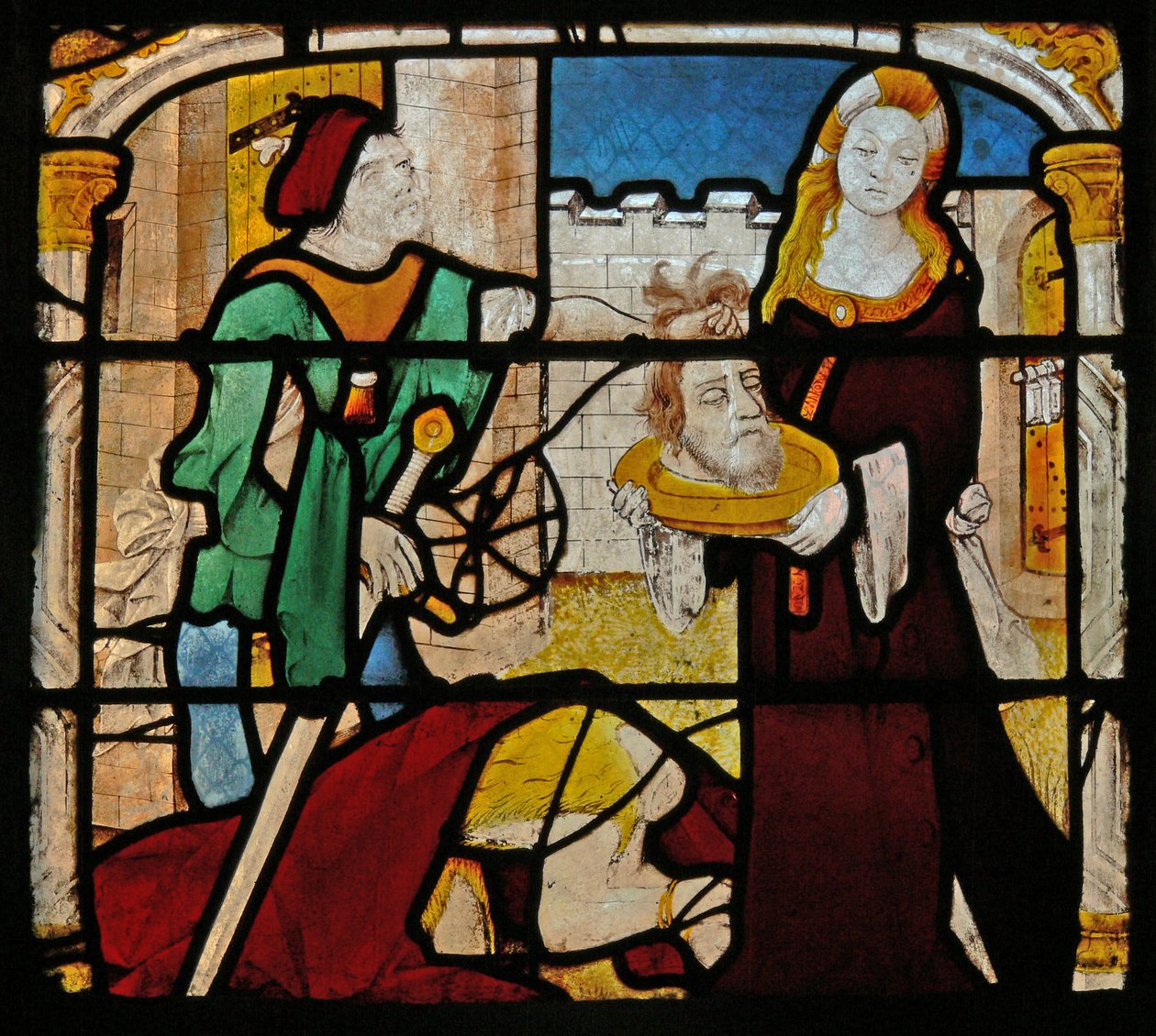 Fönster som visar Salome som tar emot Johannes Döparens huvud (målat glas) av French School