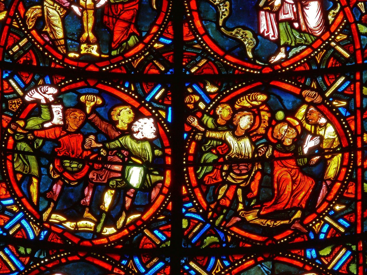 Fönster som visar St. Stephen som stenas till döds av French School
