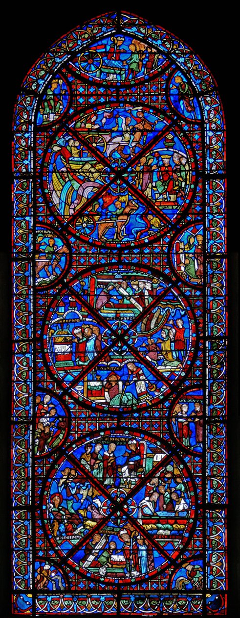 Fönster som visar scener från St. Stephens liv av French School