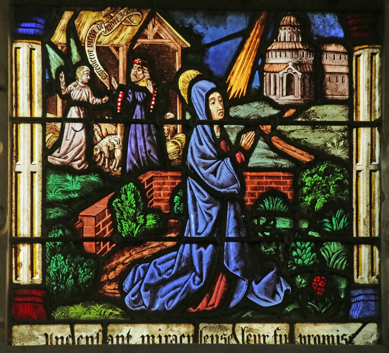 Fönster som visar tillkännagivandena till Anne och Joachim (målat glas) av French School