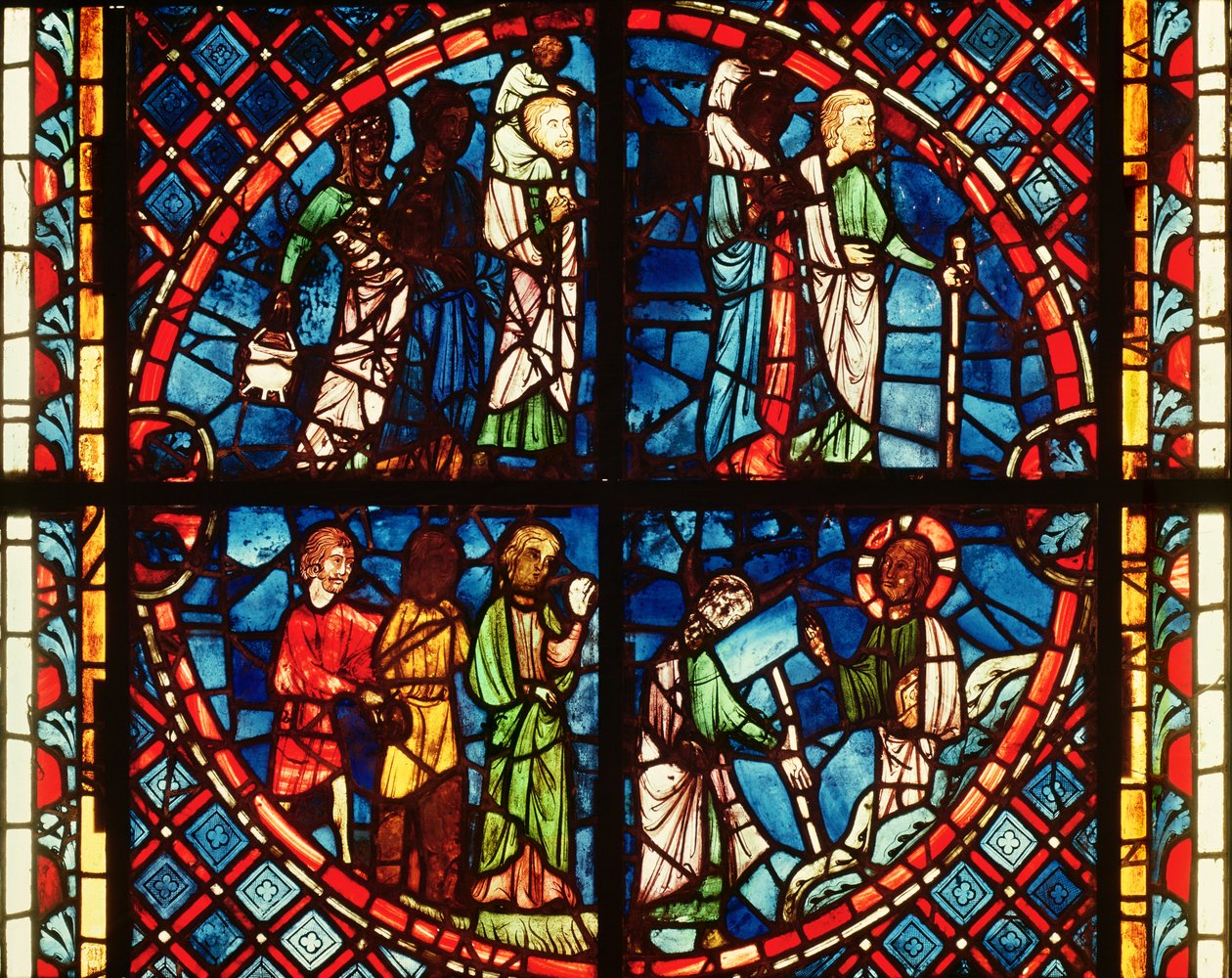 Fönster från Jungfrukapellet som visar israeliterna i öknen och Moses på berget Sinai, ca 1240-50 av French School