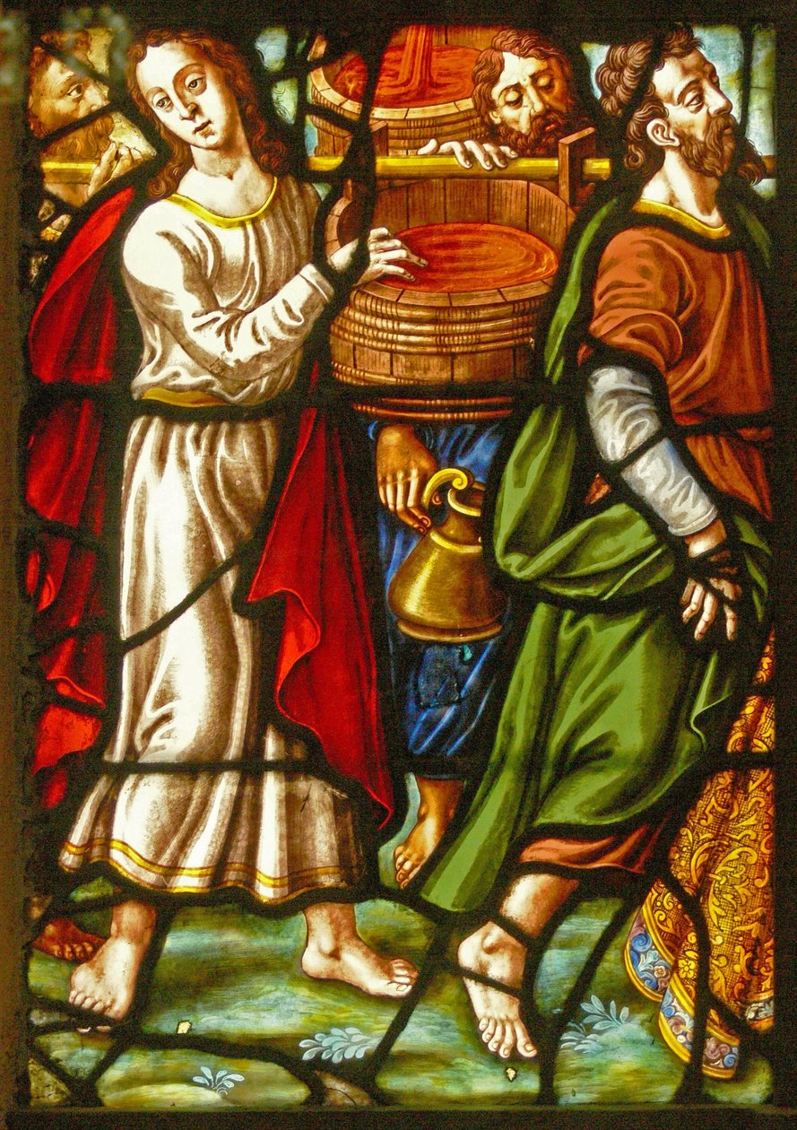 Fönster i Charnier (w.11) som visar en detalj från Mystic Wine Press av French School