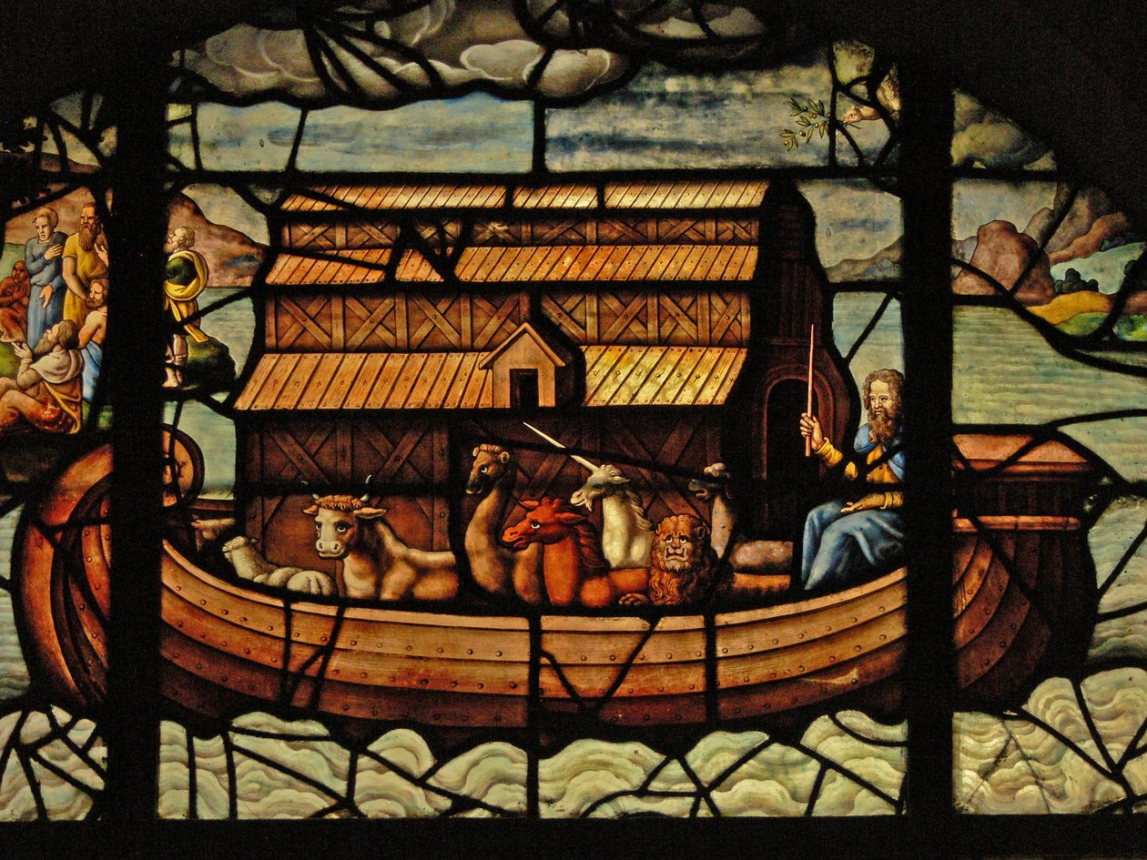 Fönster i Charnier (w.3) som visar en detalj från Noahs ark av French School