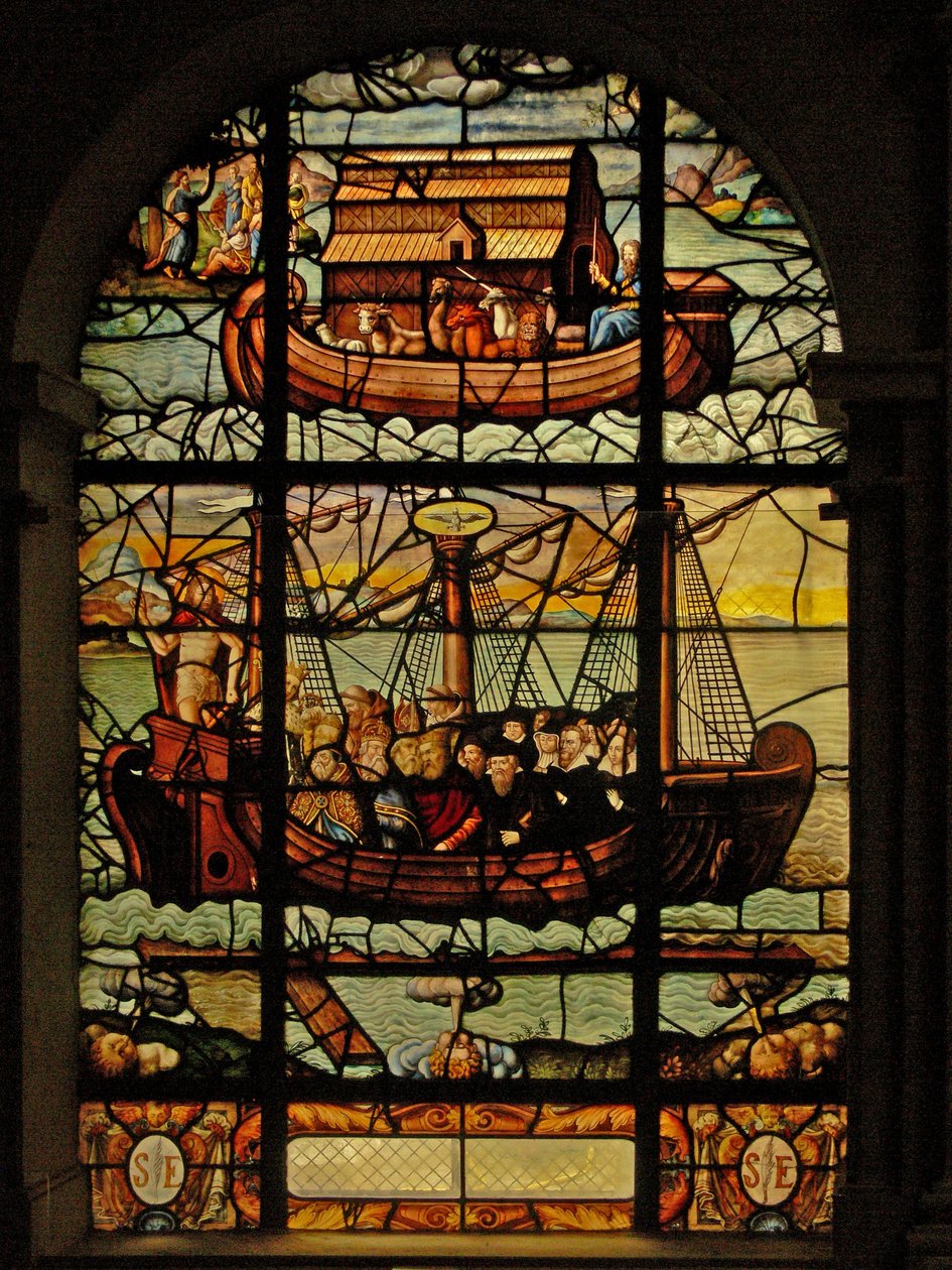 Window in the Charnier (w.3) som föreställer Noahs Ark-berättelse och The Church with Christ and the Faithful av French School