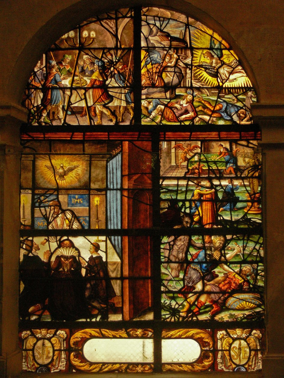 Fönster i Charnier (w.6) föreställande påsken, påsken och synderna av French School