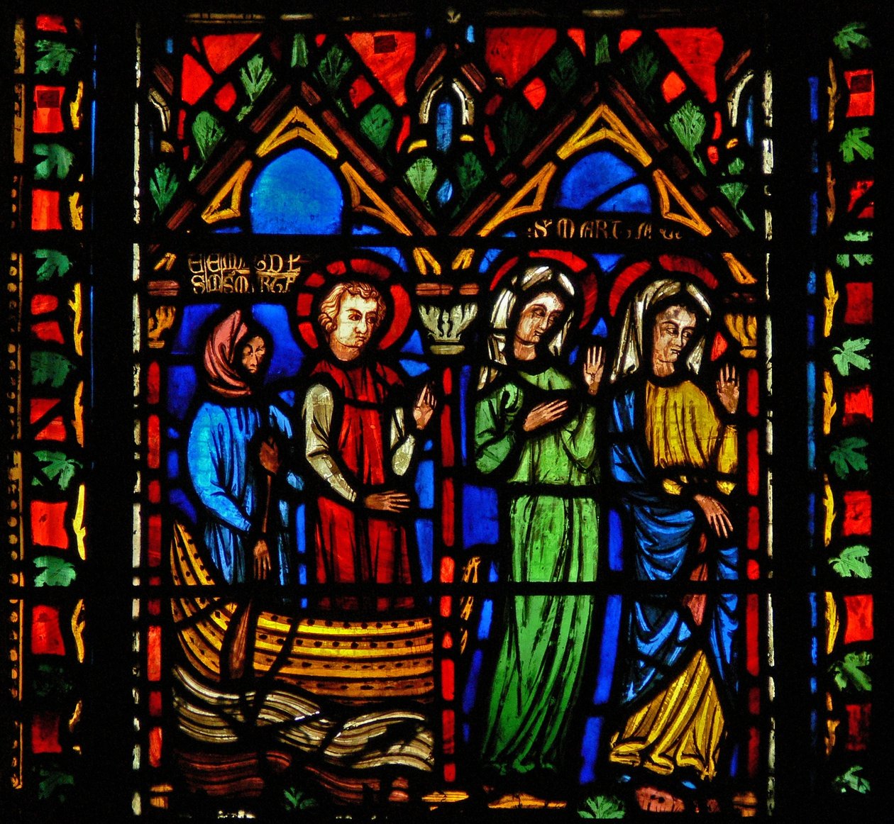 Fönster n1-C som visar en scen från Maria Magdalenas liv - hon anländer till Marseille av French School