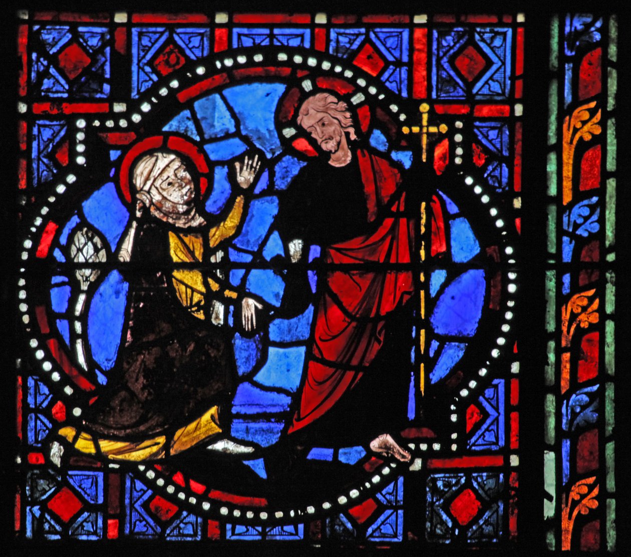 Fönster w02 som visar en uppståndelsescen: Noli Me Tangere av French School