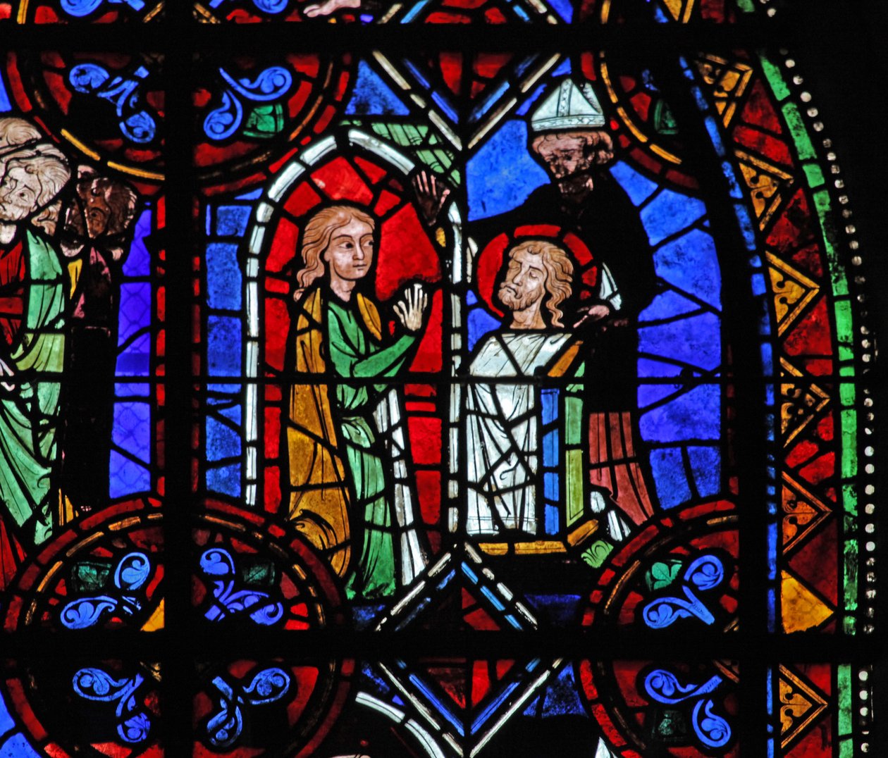 Fönster w06 föreställande En pilgrim före reliken av St Julien av Brioude av French School