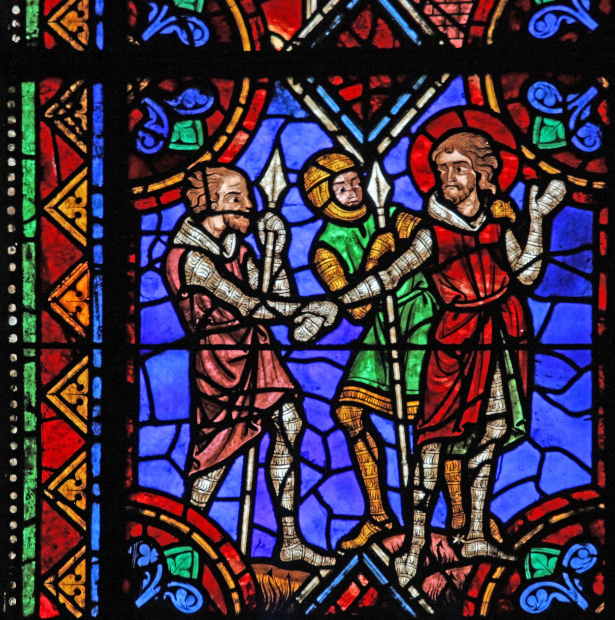 Fönster w06 som visar historien om St Julianus av Brioude - St Ferreol, en vän till Julien, som dog under Diocletianus förföljelser, arresteras av French School