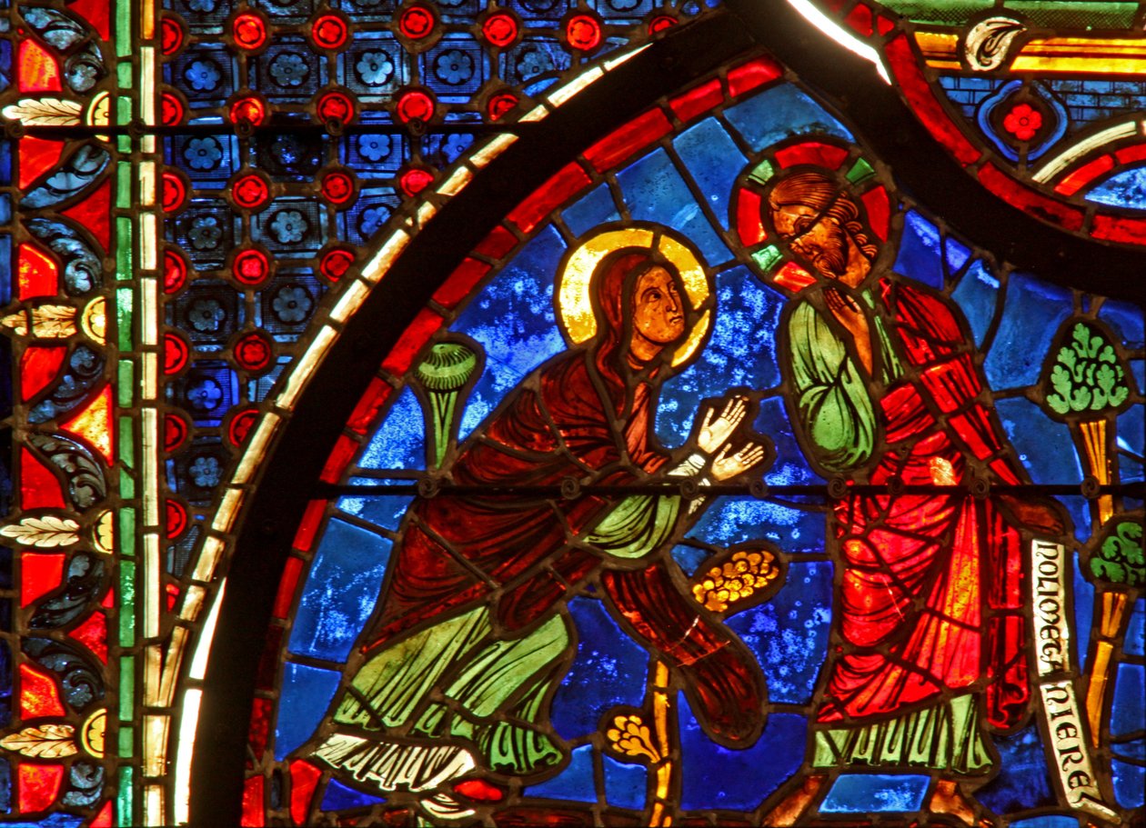 Fönster w0 som visar en uppståndelsescen: framträdandet för Maria Magdalena av French School
