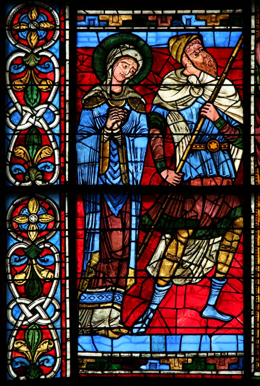 Fönster w0 föreställande Jungfru Maria och centurion Longinius av French School