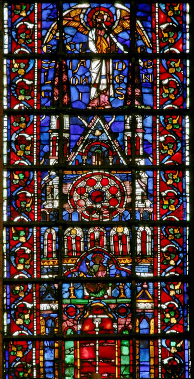Fönster w101 som visar kyrkans katedral i Laon av French School