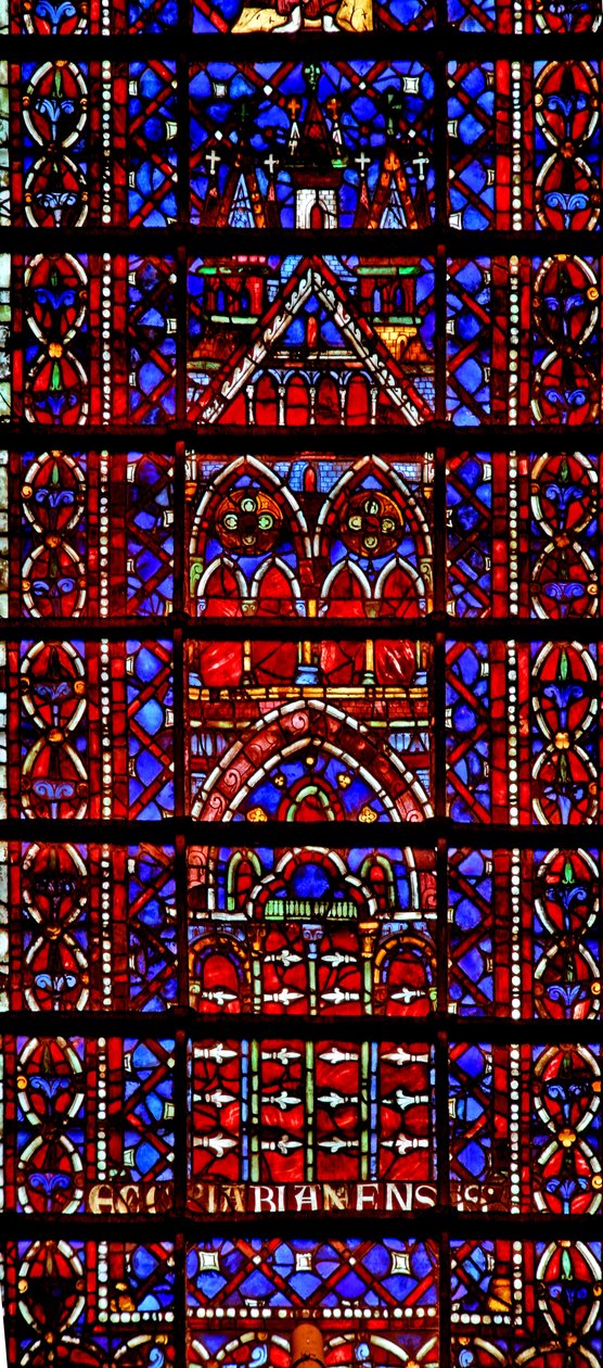 Fönster w105 som visar kyrkans katedral i Amiens av French School
